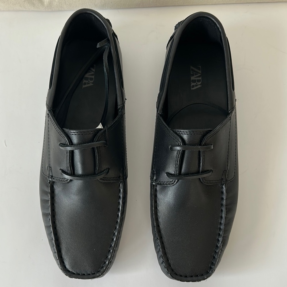 Zara Men's Black Leather Boat Shoes